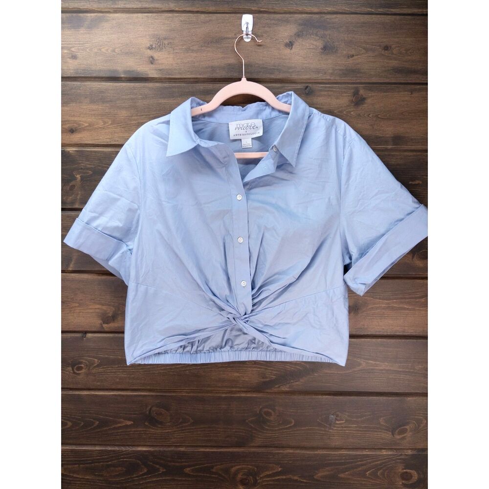 Mare Mare Anthropologie Twist Front Cropped Button Down Womens Shirt Blue Large